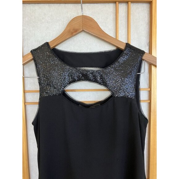 BCBGMaxAzria Bianca Top Black Chiffon & Sequined Eyelet, Blouse XXSmall - Picture 4 of 13